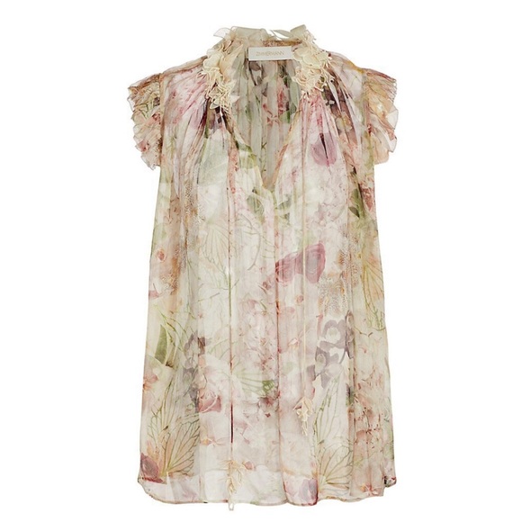 ZIMMERMANN Wo Dancer Silk Floral Flutter Tank - Alabaster Garden Floral Sz 8. - Picture 2 of 3